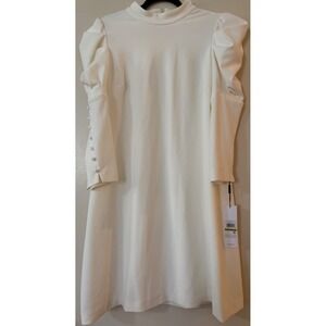 Calvin Klein Cream Mock Neck Puff Sleeve Sheath Dress CD9C1E16 Womens 14